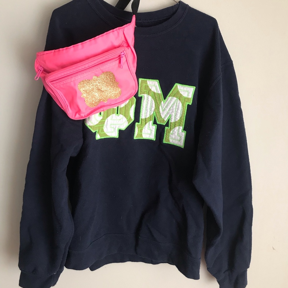 Phi Mu sweater and Fanny Pack